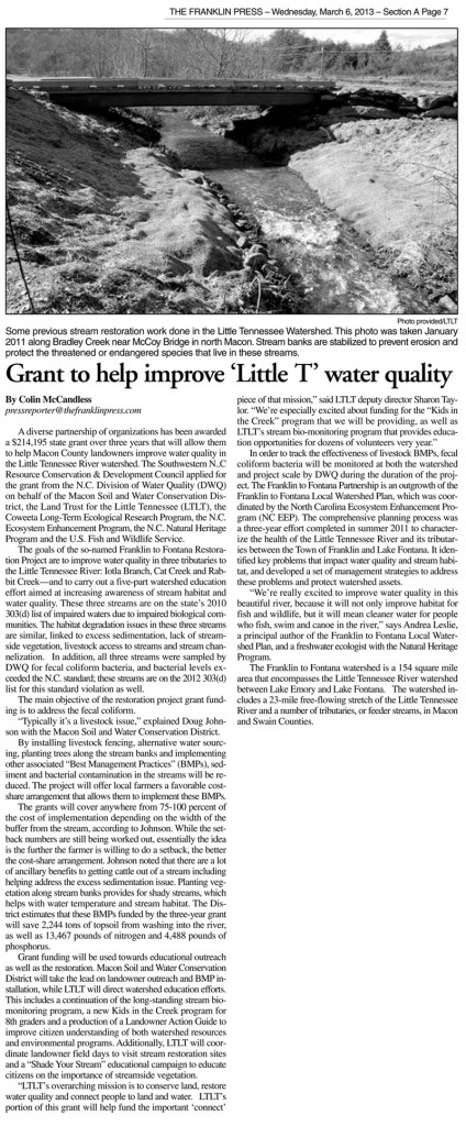 The Franklin Press: “Grant to help improve ‘Little T’ water quality”