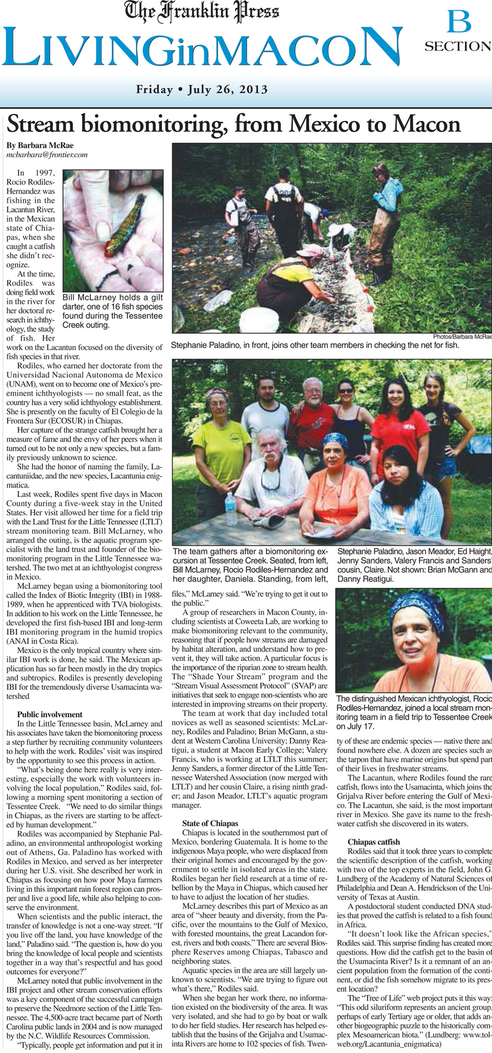 Stream biomonitoring, from Mexico to Macon