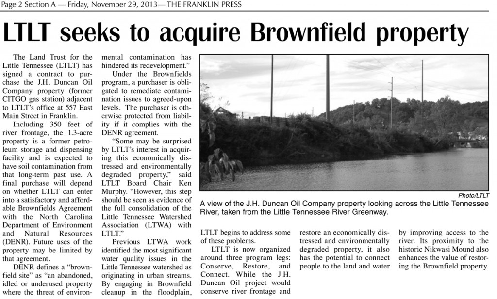 Franklin Press: ‘LTLT seeks to acquire brownfield property’