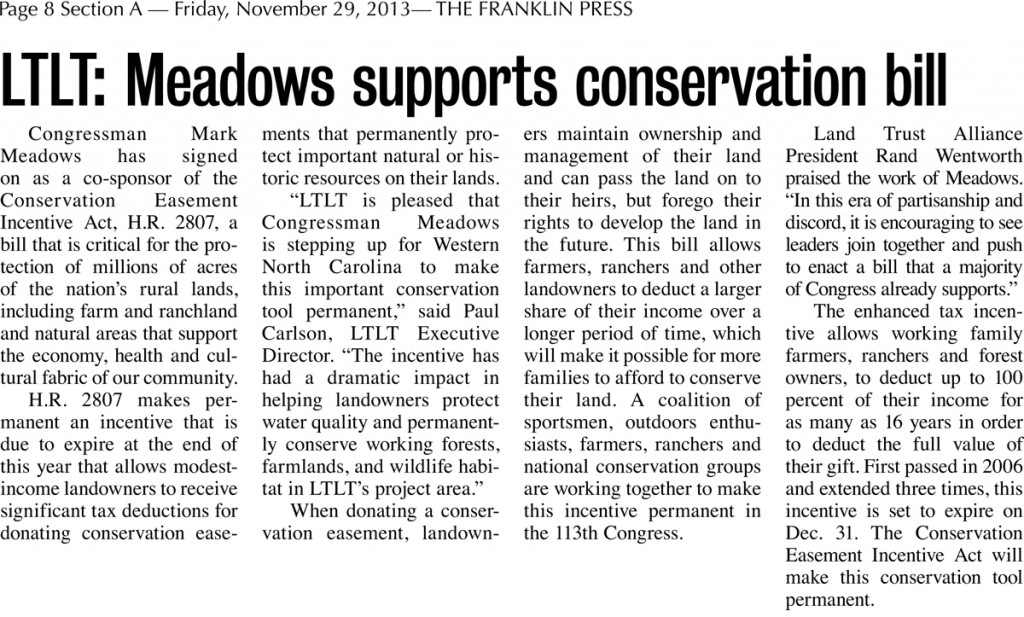 Franklin Press — ‘LTLT: Meadows supports conservation bill’