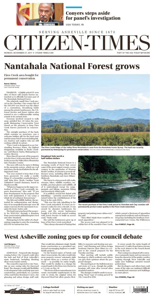 Asheville Citizen-Times: Nantahala National Forest Grows With Protected Land